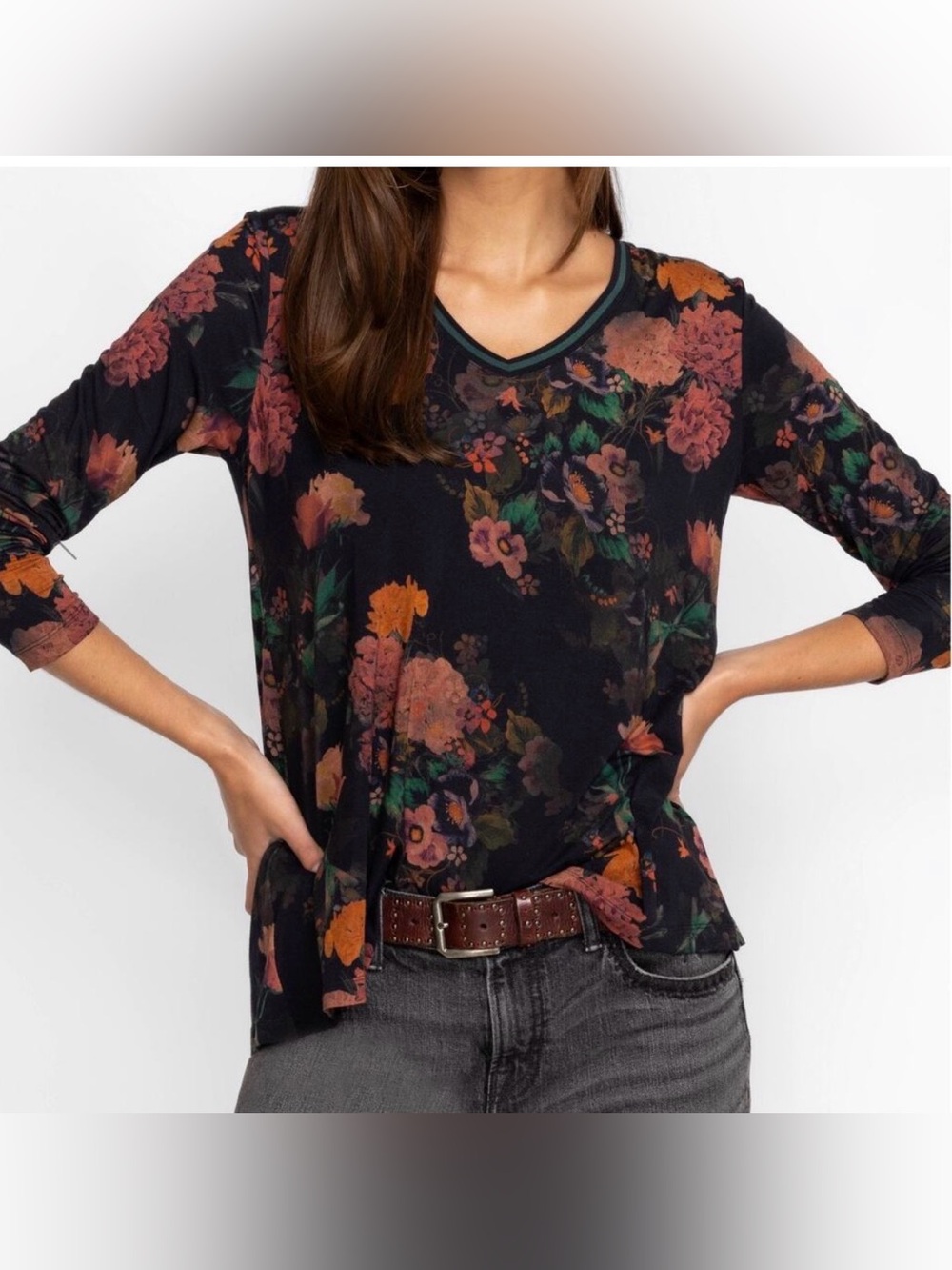 Johnny Was The Janie Favorite Long Sleeve V-Neck Swing Tee